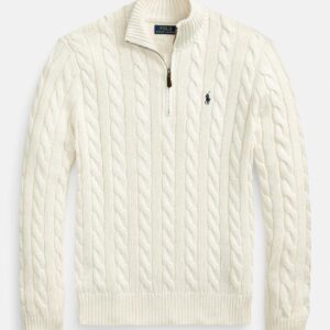 Polo Ralph Lauren cable-knit cotton quarter-zip sweater in Andover Cream front view