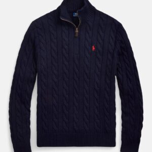 Polo Ralph Lauren cable-knit cotton quarter-zip sweater in Andover Cream front view