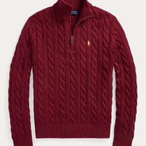 Polo Ralph Lauren CABLE-KNIT COTTON QUARTER-ZIP SWEATER – Jumper – fawn grey heather